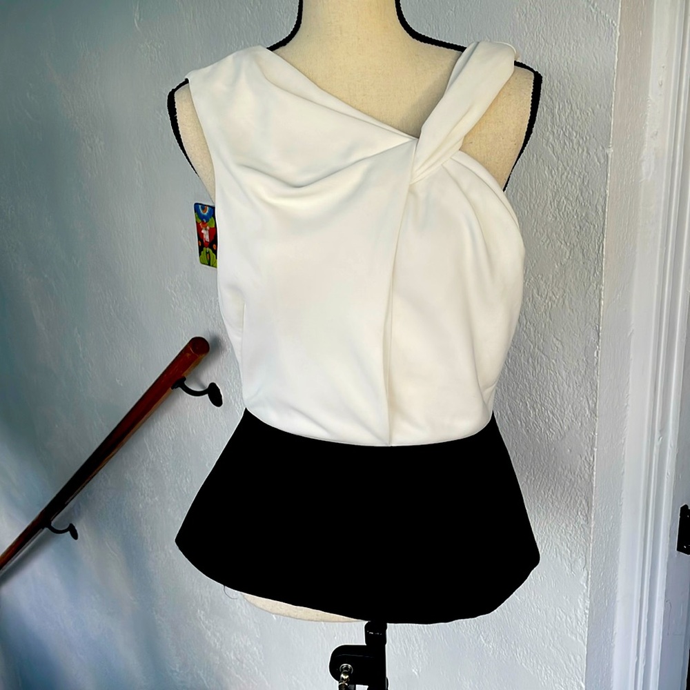 J. Mendel Paris Draped Silk Color-block Sleeveless‎ Top Black and White Size 10